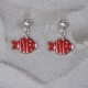 Boucles d'Oreilles Argent 925 Petit Poisson à Pois et Lignes Emaillées