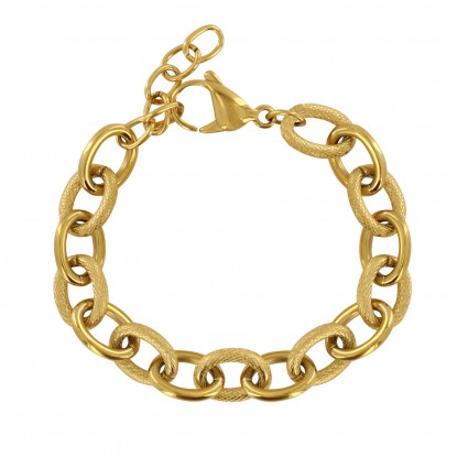 Bracelet Acier Doré Maillons Ovales Lisses et Striés
