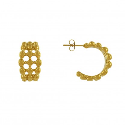 Boucles d'Oreilles Acier Doré Demi Créoles 3 Rangs de Perles