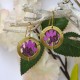 Boucles d'Oreilles Laiton Anneau et Fleurs en Cuir
