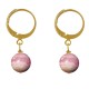 Boucles d'Oreilles Mini Créoles Acier Doré et Perle de Rhodochrosite