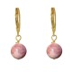 Boucles d'Oreilles Mini Créoles Acier Doré et Perle de Rhodochrosite