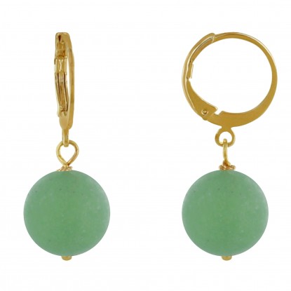 Boucles d'Oreilles Mini Créoles Plaqué Or et Perle d'Aventurine Dépolie