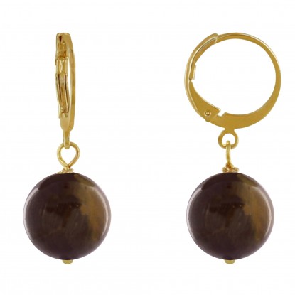 Boucles d'Oreilles Mini Créoles Plaqué Or et Perle Oeil de Tigre