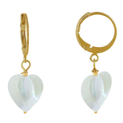 Boucles d'Oreilles Mini Créoles Plaqué Or et Coeur de Nacre