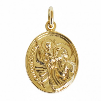 Pendentif Plaqué Or Médaille Ovale Saint Christophe