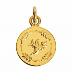 Pendentif Plaqué Or Médaille Ronde Colibri Feuilles