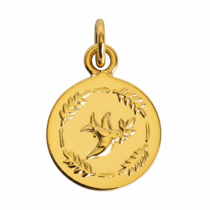 Pendentif Plaqué Or Médaille Ronde Colibri Feuilles