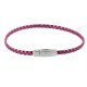 Bracelet Femme Tresse Plate en Cuir Brillant Fermoir Aimanté Métal Argenté