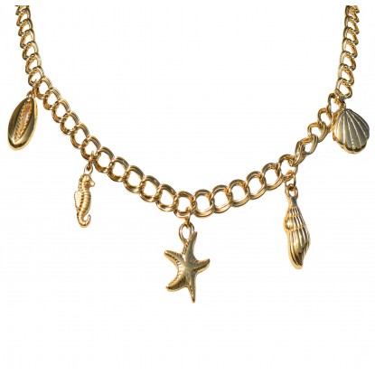 Collier Acier Doré 316 L Breloques Trésors Marins