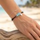 Bracelet Lien Noir 3 Anneaux de Larimar et Deux Perles Argent 925