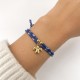 Bracelet Double Tour Lien Coton Bleu et Petit Ange Plaqué Or