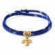 Bracelet Double Tour Lien Coton Bleu et Petit Ange Plaqué Or