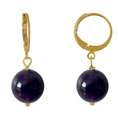 Boucles d'Oreilles Mini Créoles Plaqué Or et Perle d'Améthyste