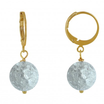 Boucles d'Oreilles Mini Créoles Plaqué Or et Perle de Cristal de Roche