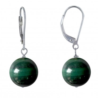 Boucles d'Oreilles Dormeuse Argent 925 et Perle de Malachite