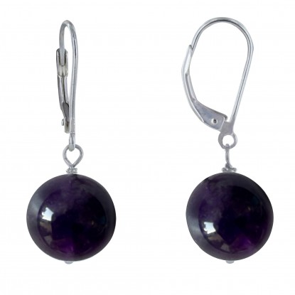 Boucles d'Oreilles Dormeuse Argent 925 et Perle d'Améthyste