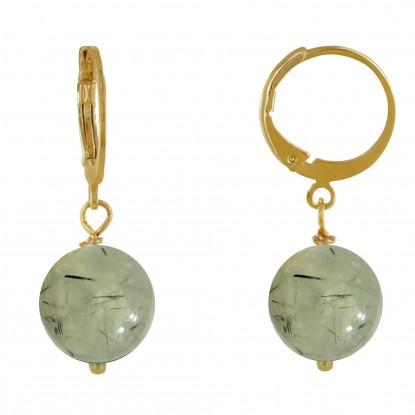 Boucles d'Oreilles Mini Créoles Plaqué Or et Perle de Prehnite