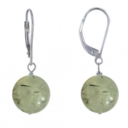 Boucles d'Oreilles Dormeuse Argent 925 et Perle de Prehnite