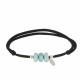 Bracelet Lien Noir 3 Anneaux de Larimar et Deux Perles Argent 925