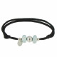 Bracelet Lien Noir 2 Anneaux de Larimar et Perle d'Argent 925