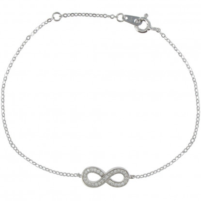 Bracelet Argent 925 Rhodié Infini et Strass Cristal