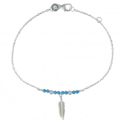  Bracelet Argent 925 Plume et Perles Turquoise