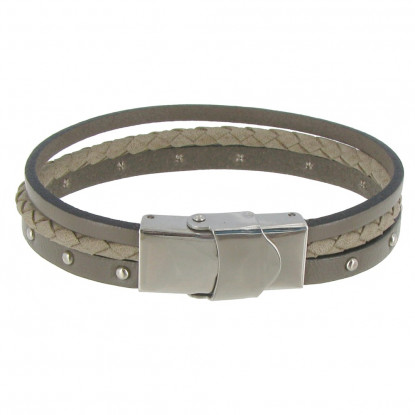 Bracelet Cuir Trois Lanières Fermoir Acier Inoxydable - Classics