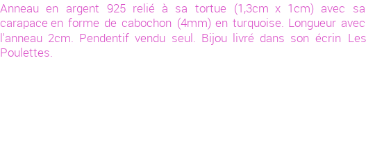 Drôle de créations de Bijoux Fantaisie, c'est un design inattendu que nous réservait Stephanie Ducauroix. Créé avec passion, ces Bijoux Fantaisie en Argent sauront combler chaque Femme amateur de bijoux et accessoires originaux. De couleur Turquoise, il possède les dimensions suivantes. Longueur de 20mm. Largeur de 10mm. Diamètre de 4mm. Il en reste 1 exemplaire, commandez rapidement. Le bijou vous sera expédié directement du site www.lespoulettes-bijoux.fr.