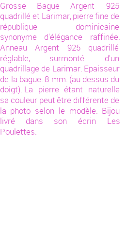Drôle de créations de Bijoux Fantaisie, c'est un design inattendu que nous réservait Stephanie Ducauroix. Créé avec passion, ces Bijoux Fantaisie en Larimar sauront combler chaque Femme amateur de bijoux et accessoires originaux. Il en reste 1 exemplaire, commandez rapidement. Le bijou vous sera expédié directement du site www.lespoulettes-bijoux.fr, dans son écrin bleu turquoise original.