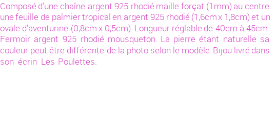 Drôle de créations de Bijoux Fantaisie, c'est un design inattendu que nous réservait Stephanie Ducauroix. Créé avec passion, ces Bijoux Fantaisie en Argent sauront combler chaque Femme amateur de bijoux et accessoires originaux. De couleur Argent, il possède les dimensions suivantes. Longueur de 450mm. Largeur de 16mm. Diamètre de 8mm. Il en reste 4 exemplaires, commandez rapidement. Le bijou vous sera expédié directement du site www.lespoulettes-bijoux.fr.