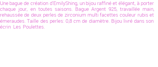 Drôle de créations de Bijoux Fantaisie, c'est un design inattendu que nous réservait Emily Shing. Créé avec passion, ces Bijoux Fantaisie en Pierres Fines sauront combler chaque Femme amateur de bijoux et accessoires originaux. De couleur Vert, il possède les dimensions suivantes. Longueur de 14mm. Largeur de 12mm. Diamètre de 8mm. Il en reste 2 exemplaires, commandez rapidement. Le bijou vous sera expédié directement du site www.lespoulettes-bijoux.fr, dans son écrin bleu turquoise original.