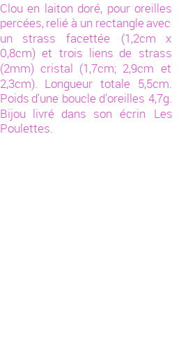 Drôle de créations de Bijoux Fantaisie, c'est un design inattendu que nous réservait Stephanie Ducauroix. Créé avec passion, ces Bijoux Fantaisie en  sauront combler chaque Femme amateur de bijoux et accessoires originaux. De couleur Or, il possède les dimensions suivantes. Longueur de 55mm. Largeur de 8mm. Diamètre de 2mm. Il en reste 3 exemplaires, commandez rapidement. Le bijou vous sera expédié directement du site www.lespoulettes-bijoux.fr.
