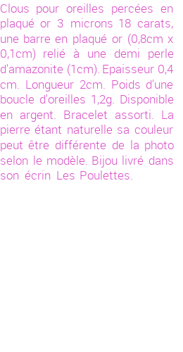Drôle de créations de Bijoux Fantaisie, c'est un design inattendu que nous réservait Stephanie Ducauroix. Créé avec passion, ces Bijoux Fantaisie en Plaqué Or sauront combler chaque Femme amateur de bijoux et accessoires originaux. De couleur Turquoise, il possède les dimensions suivantes. Longueur de 20mm. Largeur de 1mm. Diamètre de 10mm. Il en reste 5 exemplaires, commandez rapidement. Le bijou vous sera expédié directement du site www.lespoulettes-bijoux.fr.