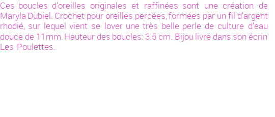 Drôle de créations de Bijoux Fantaisie, c'est un design inattendu que nous réservait Maryla Dubiel. Créé avec passion, ces Bijoux Fantaisie en Perles de Culture sauront combler chaque Femme amateur de bijoux et accessoires originaux. Il en reste 15 exemplaires, commandez rapidement. Le bijou vous sera expédié directement du site www.lespoulettes-bijoux.fr, dans son écrin bleu turquoise original.