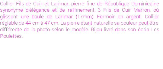 Drôle de créations de Bijoux Fantaisie, c'est un design inattendu que nous réservait Stephanie Ducauroix. Créé avec passion, ces Bijoux Fantaisie en Larimar sauront combler chaque Femme amateur de bijoux et accessoires originaux. Il en reste 1 exemplaire, commandez rapidement. Le bijou vous sera expédié directement du site www.lespoulettes-bijoux.fr, dans son écrin bleu turquoise original.