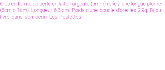 Drôle de créations de Bijoux Fantaisie, c'est un design inattendu que nous réservait Stephanie Ducauroix. Créé avec passion, ces Bijoux Fantaisie en  sauront combler chaque Femme amateur de bijoux et accessoires originaux. De couleur Argent, il possède les dimensions suivantes. Longueur de 68mm. Largeur de 10mm. Diamètre de 5mm. Il en reste 3 exemplaires, commandez rapidement. Le bijou vous sera expédié directement du site www.lespoulettes-bijoux.fr.