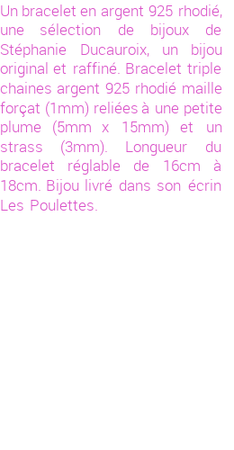 Drôle de créations de Bijoux Fantaisie, c'est un design inattendu que nous réservait Stephanie Ducauroix. Créé avec passion, ces Bijoux Fantaisie en Argent sauront combler chaque Femme amateur de bijoux et accessoires originaux. De couleur Argent, il possède les dimensions suivantes. Longueur de 180mm. Largeur de 5mm. Diamètre de 3mm. Il en reste 2 exemplaires, commandez rapidement. Le bijou vous sera expédié directement du site www.lespoulettes-bijoux.fr, dans son écrin bleu turquoise original.