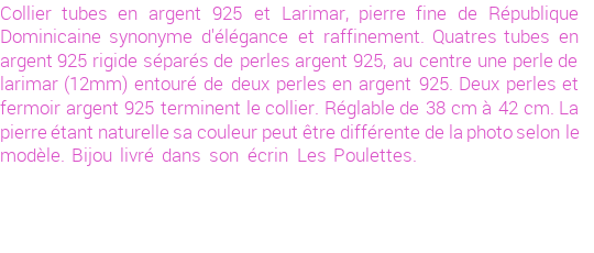 Drôle de créations de Bijoux Fantaisie, c'est un design inattendu que nous réservait Stephanie Ducauroix. Créé avec passion, ces Bijoux Fantaisie en Larimar sauront combler chaque Femme amateur de bijoux et accessoires originaux. Il en reste 6 exemplaires, commandez rapidement. Le bijou vous sera expédié directement du site www.lespoulettes-bijoux.fr, dans son écrin bleu turquoise original.