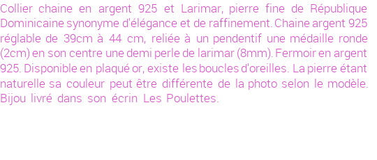 Drôle de créations de Bijoux Fantaisie, c'est un design inattendu que nous réservait Stephanie Ducauroix. Créé avec passion, ces Bijoux Fantaisie en Larimar sauront combler chaque Femme amateur de bijoux et accessoires originaux. Il en reste 2 exemplaires, commandez rapidement. Le bijou vous sera expédié directement du site www.lespoulettes-bijoux.fr.