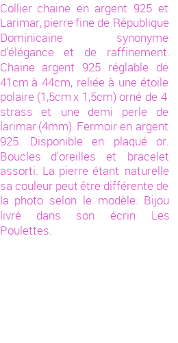 Drôle de créations de Bijoux Fantaisie, c'est un design inattendu que nous réservait Stephanie Ducauroix. Créé avec passion, ces Bijoux Fantaisie en Larimar sauront combler chaque Femme amateur de bijoux et accessoires originaux. Il en reste 1 exemplaire, commandez rapidement. Le bijou vous sera expédié directement du site www.lespoulettes-bijoux.fr.