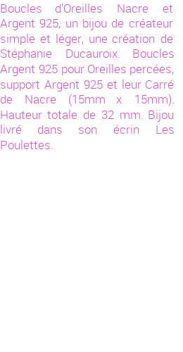Drôle de créations de Bijoux Fantaisie, c'est un design inattendu que nous réservait Stephanie Ducauroix. Créé avec passion, ces Bijoux Fantaisie en Nacre sauront combler chaque Femme amateur de bijoux et accessoires originaux. Il en reste 11 exemplaires, commandez rapidement. Le bijou vous sera expédié directement du site www.lespoulettes-bijoux.fr, dans son écrin bleu turquoise original.