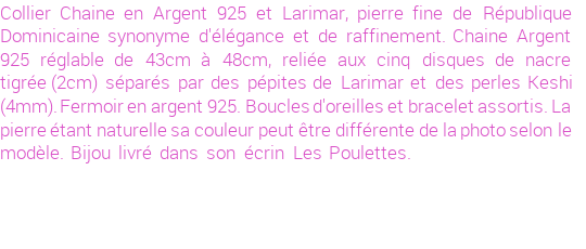 Drôle de créations de Bijoux Fantaisie, c'est un design inattendu que nous réservait Stephanie Ducauroix. Créé avec passion, ces Bijoux Fantaisie en Larimar sauront combler chaque Femme amateur de bijoux et accessoires originaux. Il en reste 2 exemplaires, commandez rapidement. Le bijou vous sera expédié directement du site www.lespoulettes-bijoux.fr, dans son écrin bleu turquoise original.