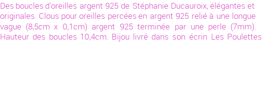 Drôle de créations de Bijoux Fantaisie, c'est un design inattendu que nous réservait Stephanie Ducauroix. Créé avec passion, ces Bijoux Fantaisie en Argent sauront combler chaque Femme amateur de bijoux et accessoires originaux. De couleur Argent, il possède les dimensions suivantes. Longueur de 104mm. Largeur de 1mm. Diamètre de 7mm. Il en reste 2 exemplaires, commandez rapidement. Le bijou vous sera expédié directement du site www.lespoulettes-bijoux.fr, dans son écrin bleu turquoise original.