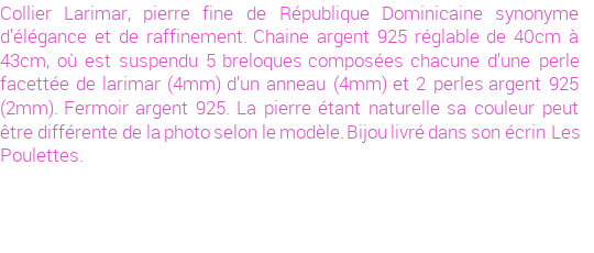 Drôle de créations de Bijoux Fantaisie, c'est un design inattendu que nous réservait Stephanie Ducauroix. Créé avec passion, ces Bijoux Fantaisie en Larimar sauront combler chaque Femme amateur de bijoux et accessoires originaux. Il en reste 2 exemplaires, commandez rapidement. Le bijou vous sera expédié directement du site www.lespoulettes-bijoux.fr.