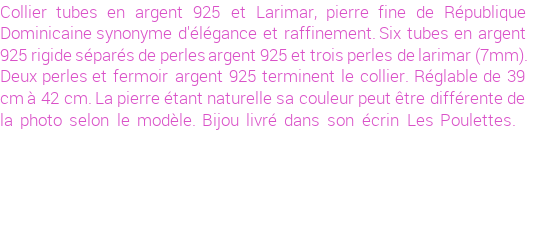 Drôle de créations de Bijoux Fantaisie, c'est un design inattendu que nous réservait Stephanie Ducauroix. Créé avec passion, ces Bijoux Fantaisie en Larimar sauront combler chaque Femme amateur de bijoux et accessoires originaux. Il en reste 6 exemplaires, commandez rapidement. Le bijou vous sera expédié directement du site www.lespoulettes-bijoux.fr, dans son écrin bleu turquoise original.