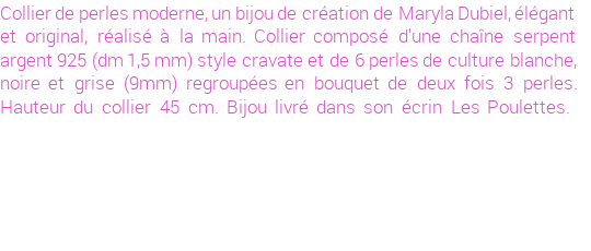 Drôle de créations de Bijoux Fantaisie, c'est un design inattendu que nous réservait Maryla Dubiel. Créé avec passion, ces Bijoux Fantaisie en Perles de Culture sauront combler chaque Femme amateur de bijoux et accessoires originaux. Il en reste 2 exemplaires, commandez rapidement. Le bijou vous sera expédié directement du site www.lespoulettes-bijoux.fr, dans son écrin bleu turquoise original.