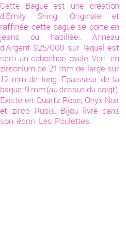 Drôle de créations de Bijoux Fantaisie, c'est un design inattendu que nous réservait Emily Shing. Créé avec passion, ces Bijoux Fantaisie en Pierres Fines sauront combler chaque Femme amateur de bijoux et accessoires originaux. Il en reste 1 exemplaire, commandez rapidement. Le bijou vous sera expédié directement du site www.lespoulettes-bijoux.fr, dans son écrin bleu turquoise original.