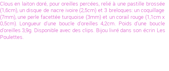 Drôle de créations de Bijoux Fantaisie, c'est un design inattendu que nous réservait Stephanie Ducauroix. Créé avec passion, ces Bijoux Fantaisie en Nacre sauront combler chaque Femme amateur de bijoux et accessoires originaux. Il en reste 2 exemplaires, commandez rapidement. Le bijou vous sera expédié directement du site www.lespoulettes-bijoux.fr.