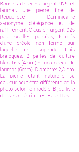 Drôle de créations de Bijoux Fantaisie, c'est un design inattendu que nous réservait Stephanie Ducauroix. Créé avec passion, ces Bijoux Fantaisie en Larimar sauront combler chaque Femme amateur de bijoux et accessoires originaux. Il en reste 1 exemplaire, commandez rapidement. Le bijou vous sera expédié directement du site www.lespoulettes-bijoux.fr, dans son écrin bleu turquoise original.